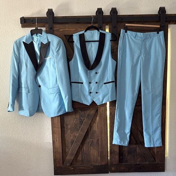Men Suits Slim Fit Piece Double Breasted Suit Wedding Prom Party Business Suit - Picture 2 of 16